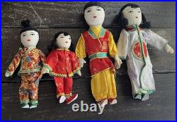 Vintage Chinese Cloth Dolls Family/Extra Wardrobe Asian Folk Dolls /Woven Case