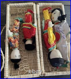 Vintage Chinese Cloth Dolls Family/Extra Wardrobe Asian Folk Dolls /Woven Case