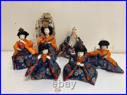 Vintage Collection of 5 Japanese Hina Dolls with Orange & Blue Floral Dec