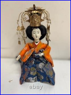 Vintage Collection of 5 Japanese Hina Dolls with Orange & Blue Floral Dec