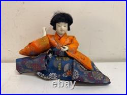 Vintage Collection of 5 Japanese Hina Dolls with Orange & Blue Floral Dec