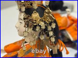 Vintage Collection of 5 Japanese Hina Dolls with Orange & Blue Floral Dec