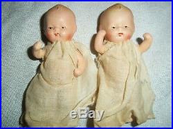 Vintage Dionne Quintuplets Bisque Jointed Baby Dolls in Wooden Cradle Made Japan