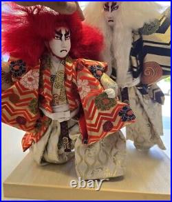 Vintage Doll Japanese Kabuki Renjishi Lion Dancers With Acrylic Display Box