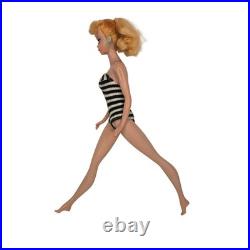 Vintage Early 60s Barbie Ponytail #5 Doll Mattel Japan Zebra Swimsuit Blonde