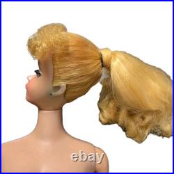 Vintage Early 60s Barbie Ponytail #5 Doll Mattel Japan Zebra Swimsuit Blonde