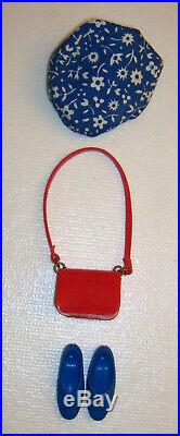 Vintage Francie Doll #1275 Bells Complete Outfit 1967 Blue Shoes Hat Red Purse