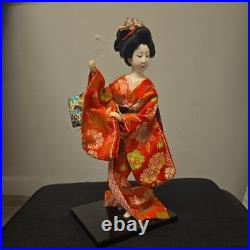 Vintage Geisha Red Komono, Maiko Japanese Doll and Tag 18 Rare