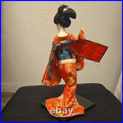 Vintage Geisha Red Komono, Maiko Japanese Doll and Tag 18 Rare