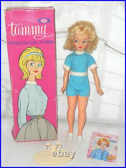 Vintage HTF PLATINUM TAMMY DOLL ORIG BOX BOBBY PINS CLOTHES STAND BOOK CASE LOT