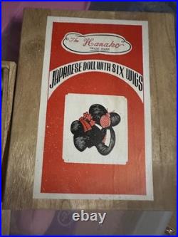 Vintage Hanako Japanese Doll with five Wigs Toy Wood Box Made In Japan 6.75