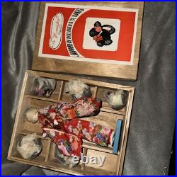 Vintage Hanako Japanese Doll with five Wigs Toy Wood Box Made In Japan 6.75