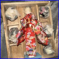 Vintage Hanako Japanese Doll with five Wigs Toy Wood Box Made In Japan 6.75