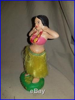 Vintage Hawaiian Hula Bobble Nodder Girl Doll Figurine Composite Japan Aloha