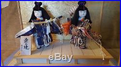 Vintage Japan 2 Samurai Warrior Dolls in Glass Case