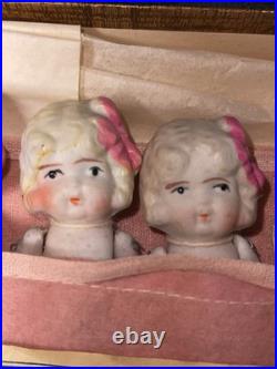 Vintage Japan Bisque Quintuplet Dolls Set 5 I Magnin Box & Pouch