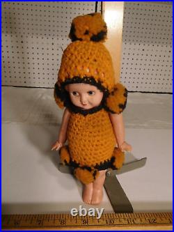 Vintage Japan Halloween Themed Celluloid Carnival 9 Doll Hand-Made Knit Outfit