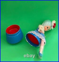 Vintage Japan Musical Revolving Pose Doll Jewelry Box Blue Dress with Dog
