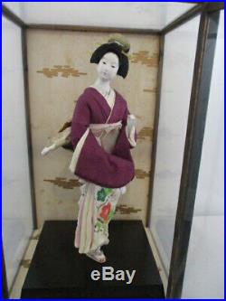 Vintage Japanese Classic Geisha Doll In Original Wood/glass Case Japan