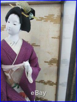 Vintage Japanese Classic Geisha Doll In Original Wood/glass Case Japan