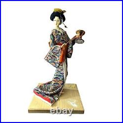 Vintage Japanese Doll 16 on Wood Platform
