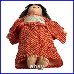 Vintage Japanese Doll Kimono Black Hair Marked Japan Collectible Rubber 18
