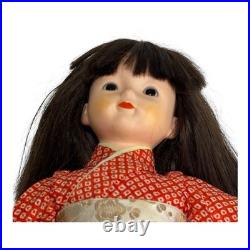 Vintage Japanese Doll Kimono Black Hair Marked Japan Collectible Rubber 18