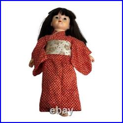 Vintage Japanese Doll Kimono Black Hair Marked Japan Collectible Rubber 18
