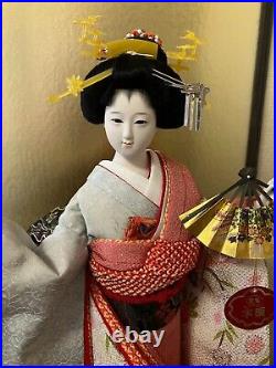 Vintage Japanese Doll Kimono Geisha Maiko Fan Traditional Folk Craft H 17.7 IN