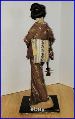 Vintage Japanese Doll Kimono Geisha Maiko Kabuki Shamisen Long Hair