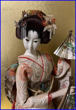 Vintage Japanese Doll Kimono Geisha Maiko Ningyo Standing Figurine Fans