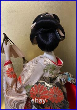 Vintage Japanese Doll Kimono Geisha Maiko Ningyo Standing Figurine Fans