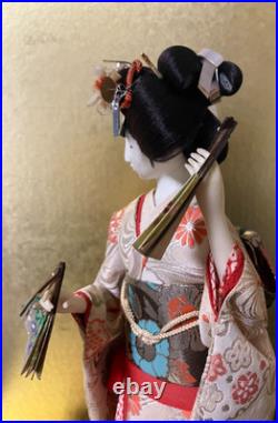 Vintage Japanese Doll Kimono Geisha Maiko Ningyo Standing Figurine Fans