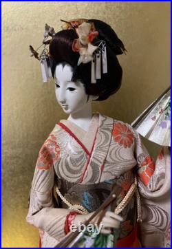 Vintage Japanese Doll Kimono Geisha Maiko Ningyo Standing Figurine Fans