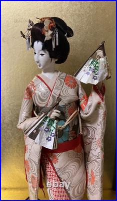 Vintage Japanese Doll Kimono Geisha Maiko Ningyo Standing Figurine Fans