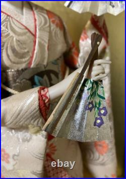 Vintage Japanese Doll Kimono Geisha Maiko Ningyo Standing Figurine Fans