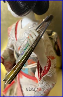 Vintage Japanese Doll Kimono Geisha Maiko Ningyo Standing Figurine Fans