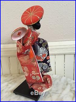 Vintage Japanese Doll Red Silk Elaborate Kimono Gofun Glass Eyes & Human Hair
