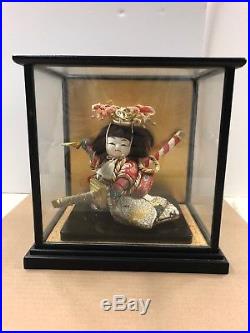 Vintage Japanese Doll Samurai Warrior In Original Glass Case Gift