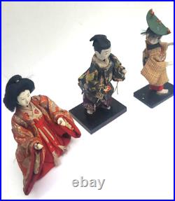 Vintage Japanese Dolls 7.5 Set of 3 Beautiful Traditional Fabrics Made in