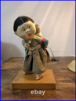Vintage Japanese Fabric Cloth Doll On Signed Wood Stand Vintage Japanese Fabric Cloth Doll On Signed Wood Stand