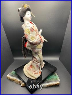 Vintage Japanese Geisha DOLL Lovely Collectible DOLL Flower Brocade Kimono