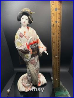 Vintage Japanese Geisha DOLL Lovely Collectible DOLL Flower Brocade Kimono