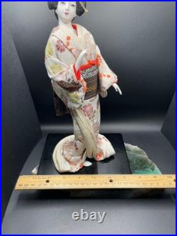 Vintage Japanese Geisha DOLL Lovely Collectible DOLL Flower Brocade Kimono