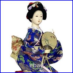 Vintage Japanese Geisha Doll Traditional Blue Kimono Folk Craft Maiko Geiko