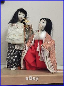 Vintage Japanese Geisha Nylon Dolls Ceremonial Silk Outfits Gems Crown Jewels