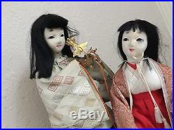 Vintage Japanese Geisha Nylon Dolls Ceremonial Silk Outfits Gems Crown Jewels