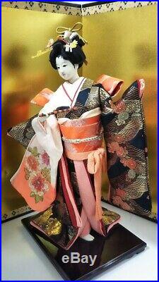 Vintage Japanese Geisha doll in Kimono 17 43cm in glass case 21