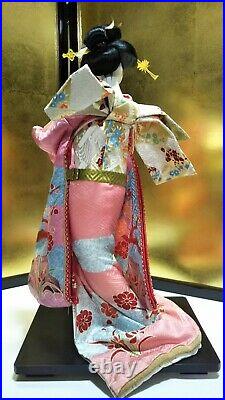 Vintage Japanese Geisha doll in Kimono 21 53cm on wooden base Antique MINT