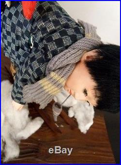 Vintage Japanese Gofun OOAK Doll Boy Girl Kasuri Indigo Hanten Kimono Monpe 19